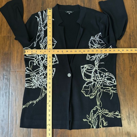 MISOOK Embroidered One Button Knit Suit Jacket Black Shoulder Padded - Picture 9 of 9